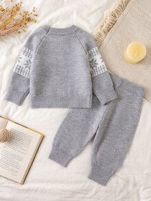 SHEIN Baby Boy Geometric Pattern Raglan Long Sleeve Sweater And Knit Pants Casual Set Autumn Fall - Multicolor - View 2