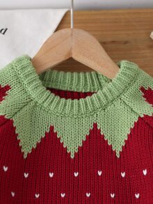 SHEIN 女童鴨子刺繡可愛簡約日常針織套頭毛衣 - 紅色 - 查看 5