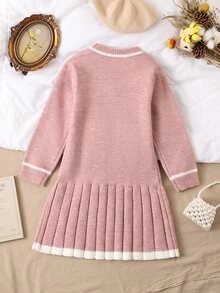 SHEIN Playful Pals 女童毛衣洋裝 甜美可愛 秋冬新款 紅色櫻桃提花 柔軟針織長袖毛衣洋裝 適合女童與嬰兒 時尚百搭 適合節日穿搭 秋冬適用 - 粉色 - 查看 3