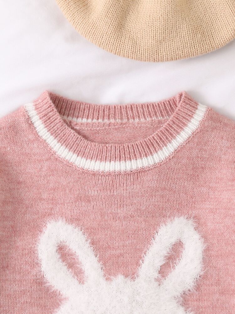 SHEIN Playful Pals Young Girls Sweater Dresses Sweet Cute Autumn/Winter New Girls Dress Children Soft Red Cherry Jacquard Long Sleeve Knit Sweater Dress Girls Baby Stylish Versatile Knit Sweater Dress Suitable For Holiday Outfits Suitable For Autumn/Winter - Pink - View 4