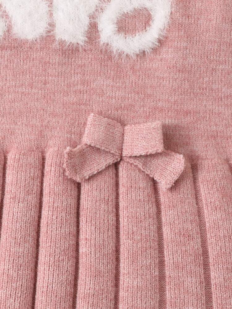 SHEIN Playful Pals Young Girls Sweater Dresses Sweet Cute Autumn/Winter New Girls Dress Children Soft Red Cherry Jacquard Long Sleeve Knit Sweater Dress Girls Baby Stylish Versatile Knit Sweater Dress Suitable For Holiday Outfits Suitable For Autumn/Winter - Pink - View 6