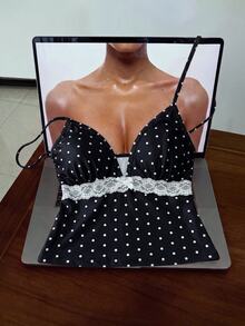 Elavelle Women's Spring/Summer Random Print Spaghetti Strap Lace Bow Tank Bikini Top - Multicolor - View 3
