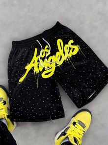 IslaSuriya Men's Fashionable Printed Elastic Waist Drawstring Casual Streetwear Baggy Versatile Summer Shorts Gym Black - Multicolor - View 3