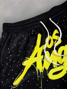 IslaSuriya Men's Fashionable Printed Elastic Waist Drawstring Casual Streetwear Baggy Versatile Summer Shorts Gym Black - Multicolor - View 5