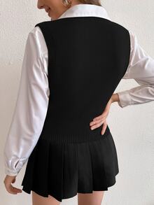 SHEIN PariChic Solid Cable Knit Sweater Vest Without Blouse - Black - View 2