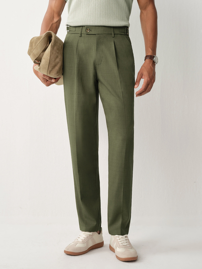 Manfinity CityGents Men's Solid Color Pleated Pocket Straight Loose Casual Formal Pants Olive Green Pants Men Pleated Suit Pants, Fall