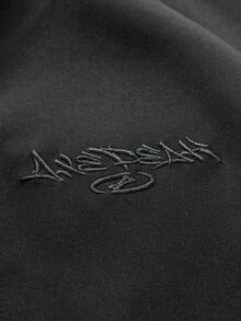 AXEPEAK جاكيت رجالي منسوج بتصميم كاجوال فضفاض مع رقعات وفتحة أمامية مفتوحة - الأسود - مشاهدة 5