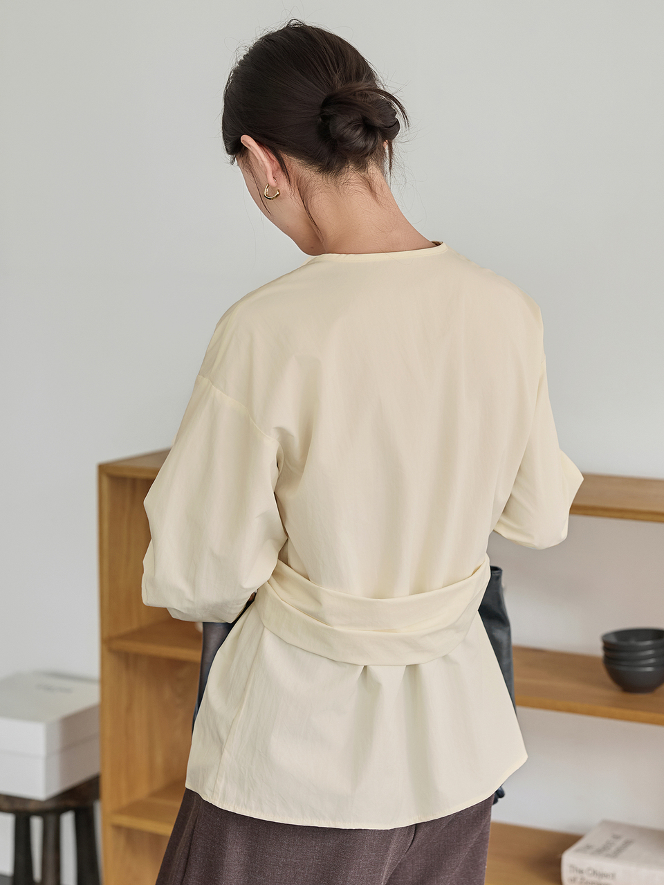 Women's Solid Color Drop Shoulder Long Sleeve Asymmetric Collar Casual Shirt Fall Business Casual Woman