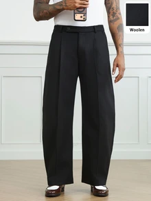 HUEFORM Men's Premium Black Pleated Drape Wool Fabric, Vintage High-Waist Loose Curved Leg Casual Commute Old Money Style Relaxed Fit Trousers - Black - View 5