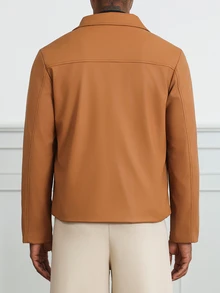 HUEFORM Men's Old Money Lined Premium Matte Leather Caramel Camel Turn-Down Collar Short Structured Casual Jacket, - Camel - View 2