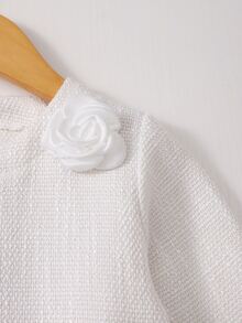 Baby Girls' New Fashionable Round-Neck Long-Sleeve Jacket With 3D Floral Design And Pearl Buttons, Paired With A White Pleated Skirt - Black and White - View 5