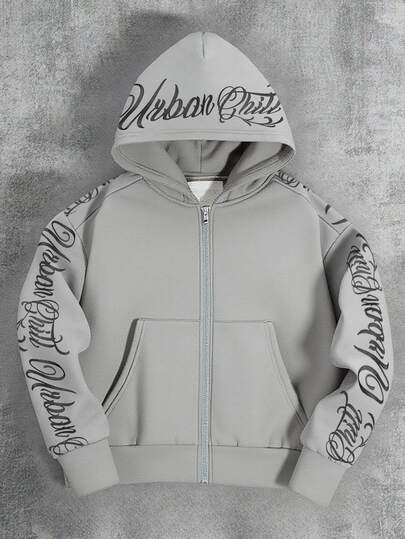 SHEIN Little Byeori كنزة رياضية رمادية بتصميم بسيط مع رسمة زهور وحروف مكتوبة بخط اليد، كاجوال جامعية مريحة وعصرية بسيطة وعملية متعددة الاستخدامات من قماش ناعم مناسبة للارتداء اليومي والمدرسة والسفر والرياضات الخارجية، خريف/شتاء