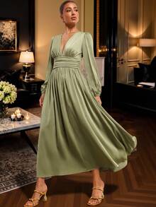 Amorya Women's Elegant Solid Color Dress For Party Dinner Night Formal Dinner Cocktail Wedding Olive Green Autumn Wedding Wedding - Green - View 8
