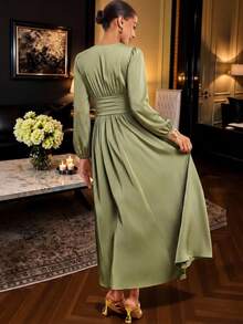 Amorya Women's Elegant Solid Color Dress For Party Dinner Night Formal Dinner Cocktail Wedding Olive Green Autumn Wedding Wedding - Green - View 3