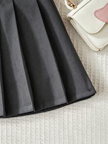 SHEIN 青少年女孩素色抓皺短款休閒裙，適合度假、夏季、旅行 - 灰色 - 查看 4
