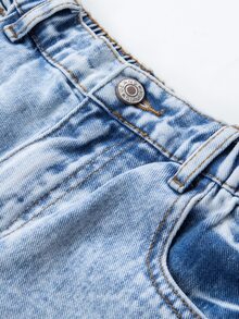 SHEIN 青少年女孩 Y2K 風格復古水洗效果愛心熊文字塗鴉印花休閒時尚寬鬆直筒牛仔褲 學校假期淺藍色 - 淺色水洗藍 - 查看 7