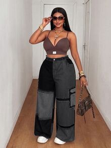 Maweii Summer Colorblock Woven Digital Patchwork Casual Loose Straight Leg Cargo Pants Fall - Black - View 6