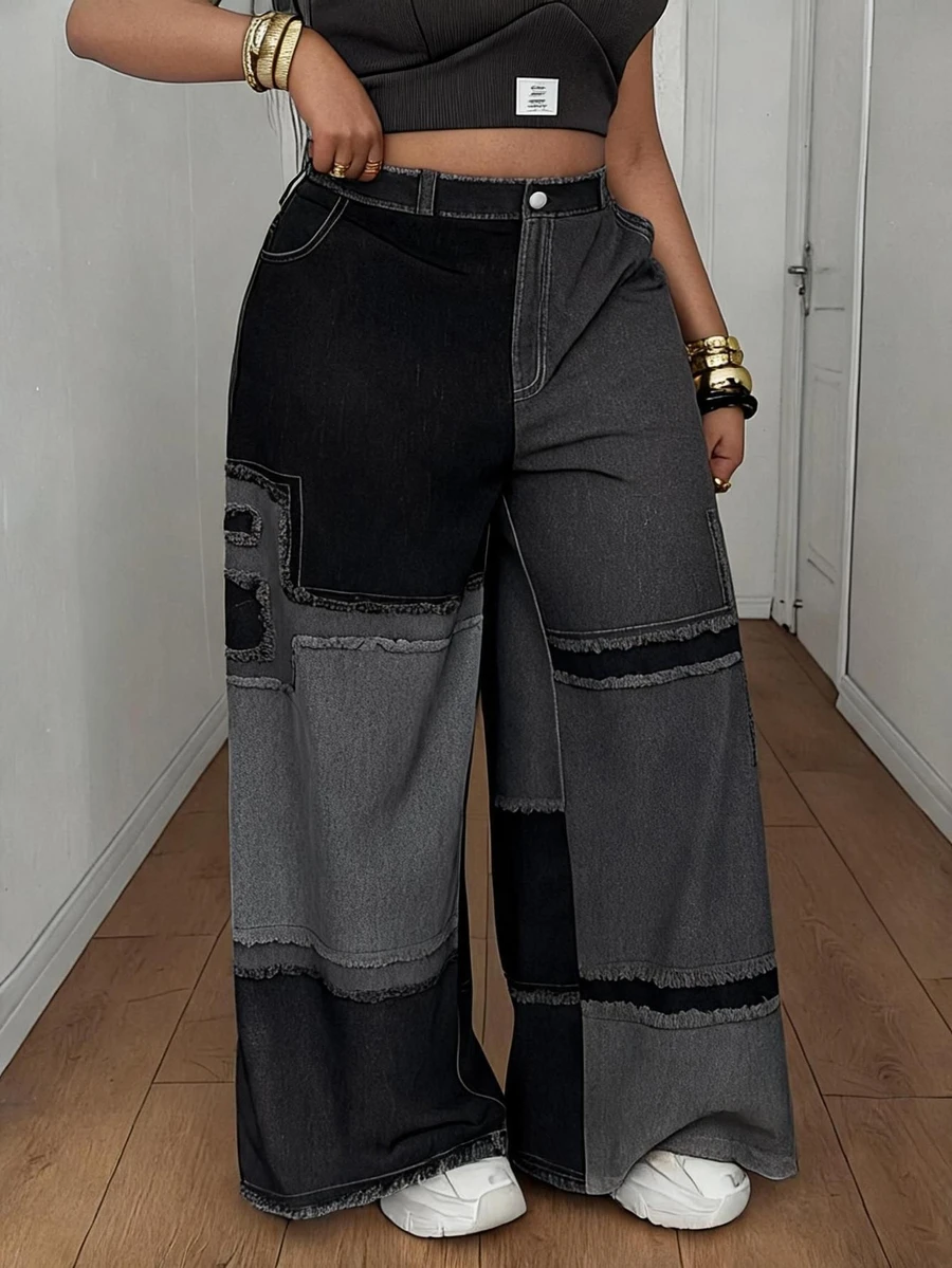 Maweii Summer Colorblock Woven Digital Patchwork Casual Loose Straight Leg Cargo Pants Fall - Black - View 1