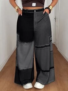 Maweii Summer Colorblock Woven Digital Patchwork Casual Loose Straight Leg Cargo Pants Fall - Black - View 4
