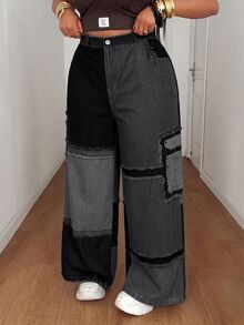 Maweii Summer Colorblock Woven Digital Patchwork Casual Loose Straight Leg Cargo Pants Fall - Black - View 5