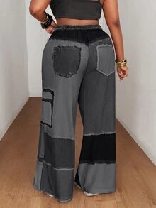 Maweii Summer Colorblock Woven Digital Patchwork Casual Loose Straight Leg Cargo Pants Fall - Black - View 2