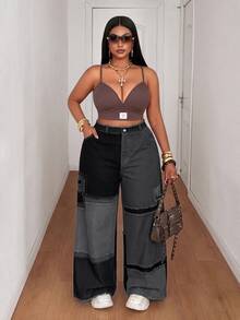 Maweii Summer Colorblock Woven Digital Patchwork Casual Loose Straight Leg Cargo Pants Fall - Black - View 3