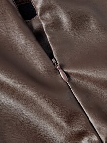 SHEIN MOD Women Fashionable Brown Faux Leather Wide Leg Pants With Crossover Waist Detail,Wide Leg Pants For Women,Fall And Winter High-Waisted Pants - Coffee Brown - View 5