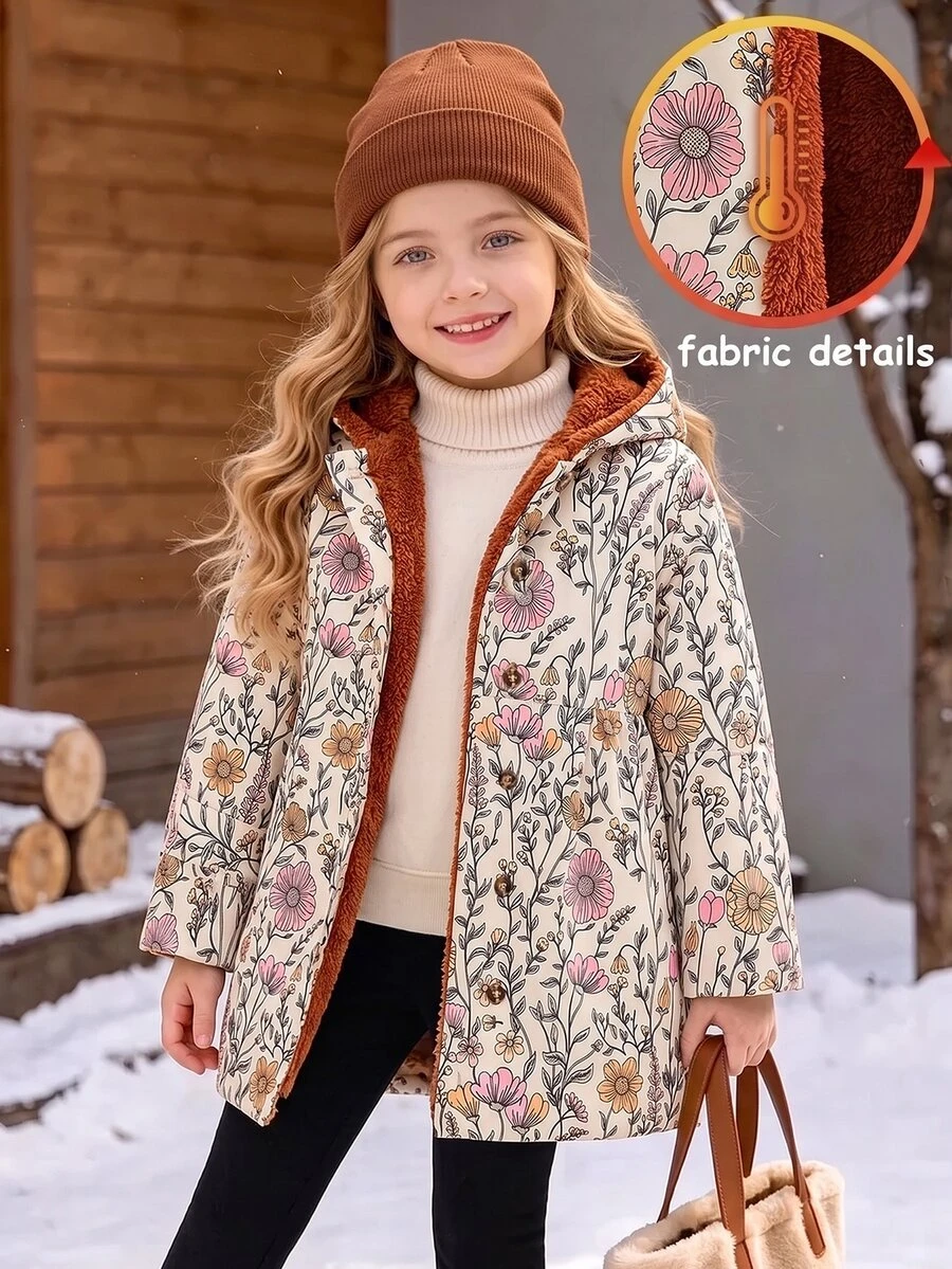 SHEIN 女童秋季外套，休閒日常穿著 - 卡其色 - 查看 1
