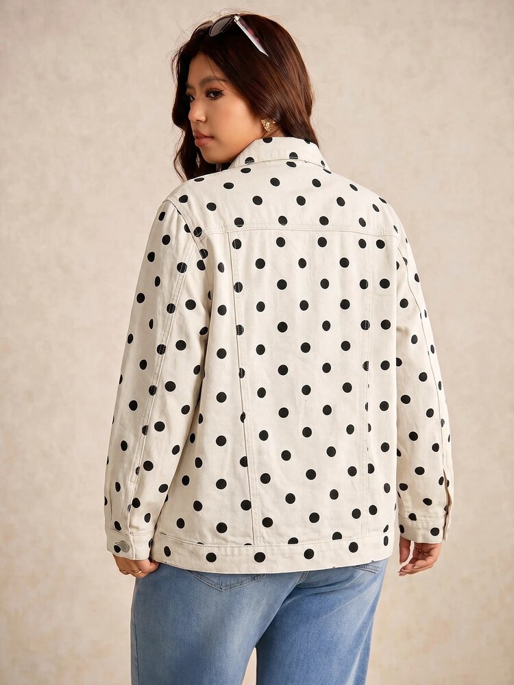 Elaquor Plus-Size Women's Black And White Long-Sleeved Loose Denim Jacket Y2K 1950s Vintage 90s Autumn Back-To-School Beer Festival Outfits Birthday - Black and White - View 3