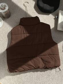 Comfortcana Chaleco acolchado negro de cuello alto informal de talla grande para otoño/invierno - Marrón - Ver 2