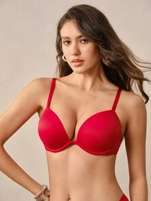Hourtrue Women's Leopard Print Jacquard Deep V Push-Up Bra, Thin Adjustable Straps Underwire Thick Padded Bra, Sexy Deep V Everyday Lingerie - Red - View 6
