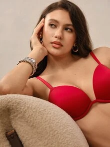 Hourtrue Women's Leopard Print Jacquard Deep V Push-Up Bra, Thin Adjustable Straps Underwire Thick Padded Bra, Sexy Deep V Everyday Lingerie - Red - View 3