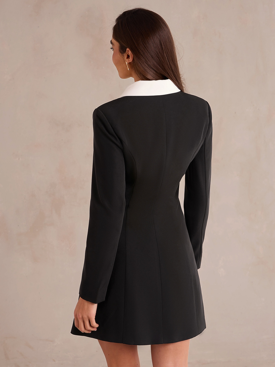 Enchnt Premium Pre-Fall Vestido Elegante Romántico para Mujer con Bloques de Color Negro y Blanco, Botones con Strass, Vestido Casual, Atuendo para Festival, Ropa de Lujo Formal