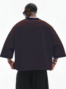 STYNVO 男士夏季休閒條紋落肩寬鬆版型T恤 - 彩色 - 查看 2