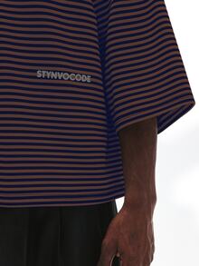 STYNVO 男士夏季休閒條紋落肩寬鬆版型T恤 - 彩色 - 查看 5