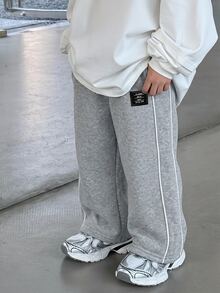 1pc Baby BoySports Casual College Style Versatile Fashion Minimalist Practical Soft Comfortable Straight Leg Pants Warm Winter Street Wear Comfy - Grey - View 2