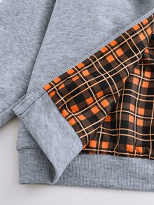 SHEIN 青少年男孩休閒時尚兒童舒適可翻面純色+格紋連帽衛衣，秋冬款 - 彩色 - 查看 8