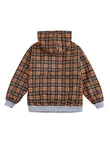 SHEIN 青少年男孩休閒時尚兒童舒適可翻面純色+格紋連帽衛衣，秋冬款 - 彩色 - 查看 4