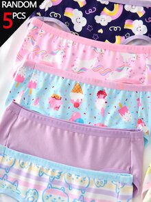 SHEIN 5件組女童幼兒內褲套裝，可愛花卉、彩虹與動物印花，針織布料製，高彈性，嬰兒藍、嬰兒粉、紫色，冬季款 - 彩色 - 查看 5