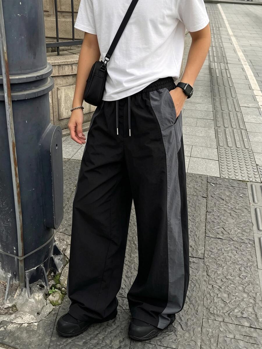 Gym Rark Men's Colorblock Patchwork Sports Long Pants, Gym - Black - View 1