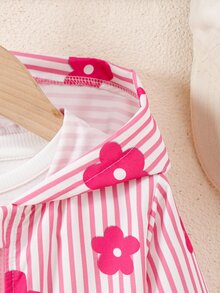 SHEIN Elladie kids 幼女花卉條紋拉鍊連帽外套，長袖秋季上衣，可愛童裝外套，小女孩休閒秋季穿搭 - 粉色 - 查看 12