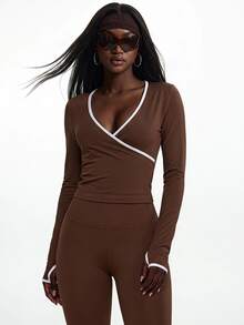 Innovista Innovista Women's Seamless Mesh Panel Thumb Hole Sports Sweatshirt Gym Sweatshirt Workout Sweatshirt Running Sweatshirt Sportswear Activewear Breathable Quick Dry High Stretch - Brown - View 8