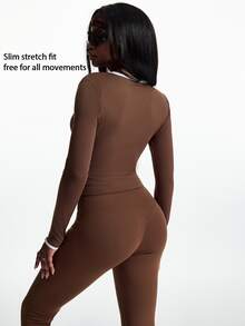 Innovista Innovista Women's Seamless Mesh Panel Thumb Hole Sports Sweatshirt Gym Sweatshirt Workout Sweatshirt Running Sweatshirt Sportswear Activewear Breathable Quick Dry High Stretch - Brown - View 11