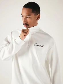 SUMWON Club Oversized Half-Zip Sweatshirt With Embroidered Chest Logo High Neck Long Sleeve Pullover Top - White - View 3