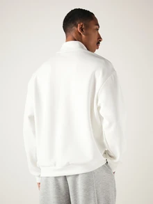 SUMWON Club Oversized Half-Zip Sweatshirt With Embroidered Chest Logo High Neck Long Sleeve Pullover Top - White - View 5