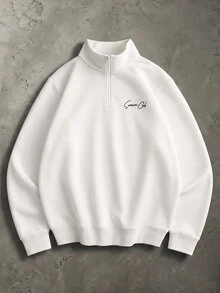 SUMWON Club Oversized Half-Zip Sweatshirt With Embroidered Chest Logo High Neck Long Sleeve Pullover Top - White - View 2