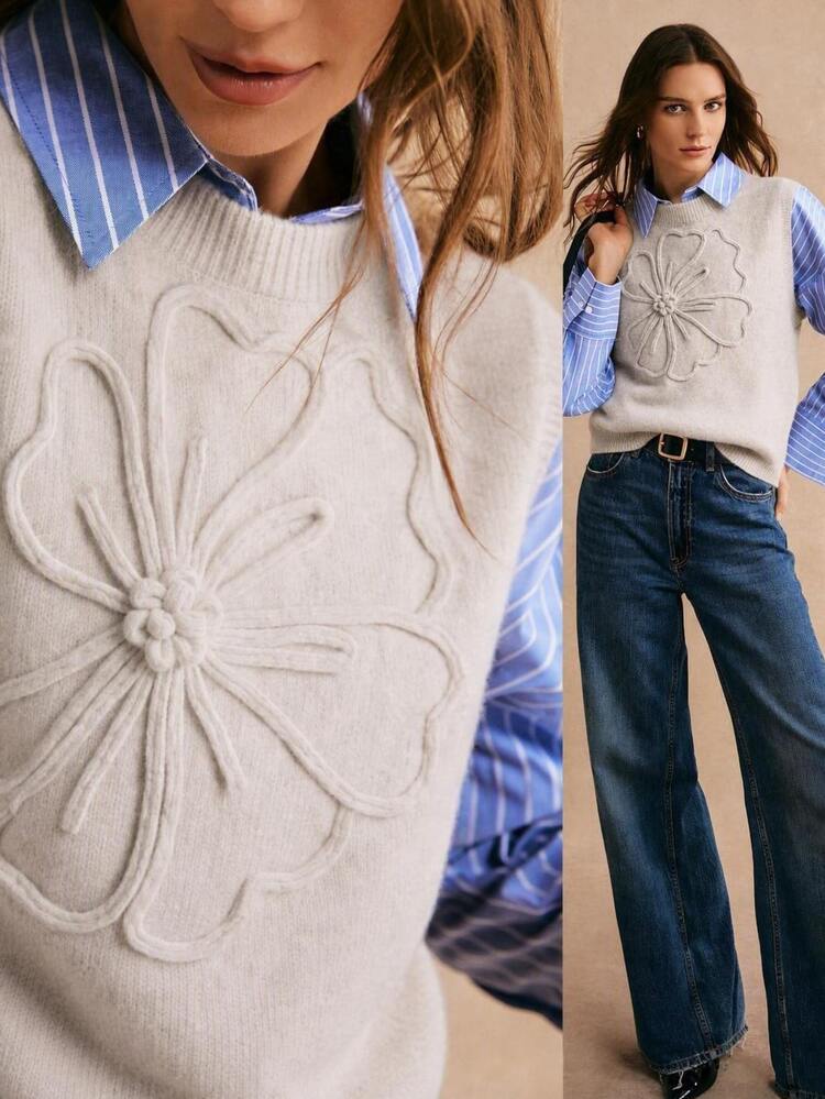 Poéselle New Arrival Crew Neck Sleeveless Knit Vest, Grey Versatile Layering Waistcoat For Women, Match Long-Sleeve Tops - Light Grey - View 9