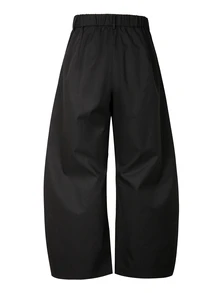 SUMWON Wide Leg Balloon Pants With Curved Seam Detail Large Pleated Pockets Metal Rivets And Snap Button Waist Closure Fall Winter - Black - View 5