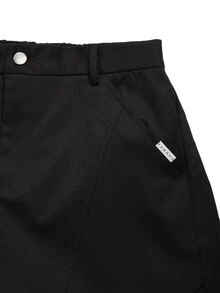 SUMWON Wide Leg Balloon Pants With Curved Seam Detail Large Pleated Pockets Metal Rivets And Snap Button Waist Closure Fall Winter - Black - View 6