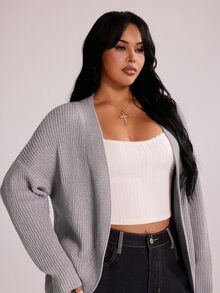 Rustia Cardigan Lengan Panjang Longgar Serbaguna untuk Wanita Ukuran Plus Musim Dingin - Light Grey - View 8